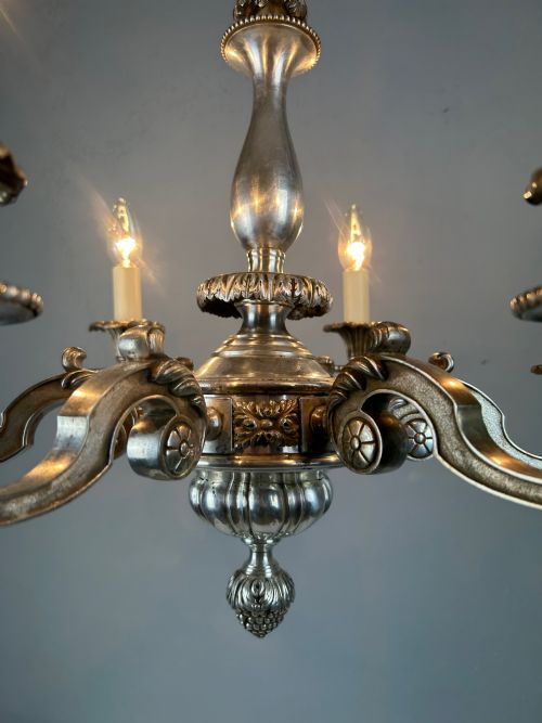 ENGLISH SILVER PLATED 6 LIGHT ANTIQUE CHANDELIER - ADDITIONAL PHOTO 4