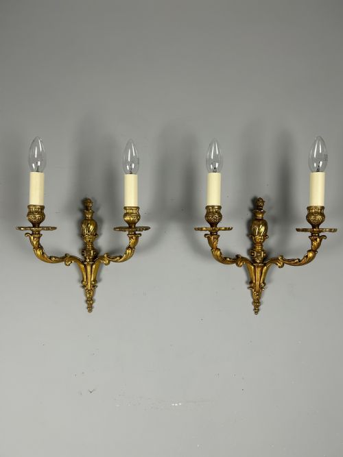 Pair of French Gilded Antique Wall Lights, Rewired