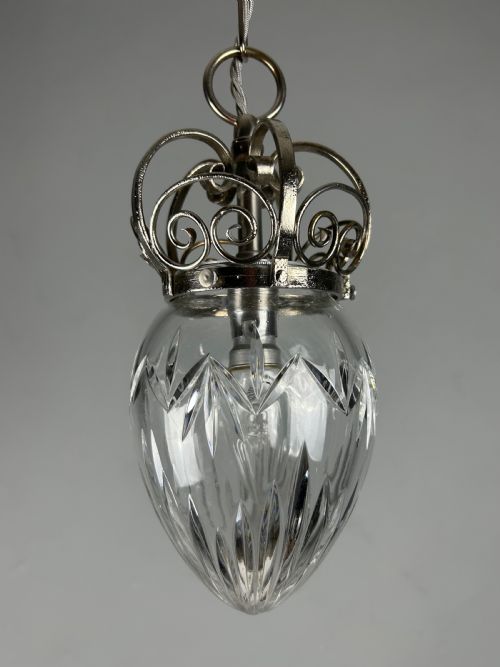 CHROME PENDANT CUT GLASS CEILING LIGHT REWIRED