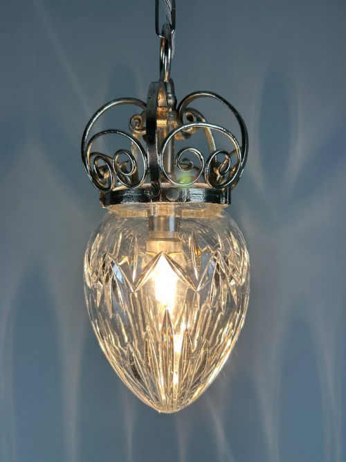 CHROME PENDANT CUT GLASS CEILING LIGHT REWIRED - ADDITIONAL PHOTO 1