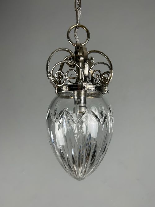 CHROME PENDANT CUT GLASS CEILING LIGHT REWIRED - ADDITIONAL PHOTO 3
