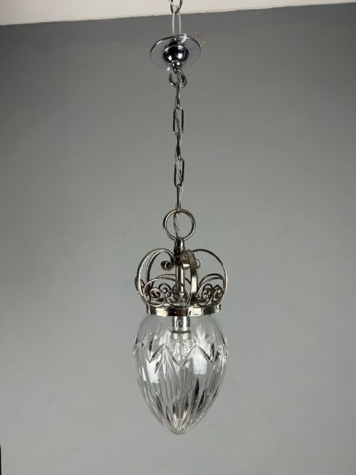 CHROME PENDANT CUT GLASS CEILING LIGHT REWIRED - ADDITIONAL PHOTO 5