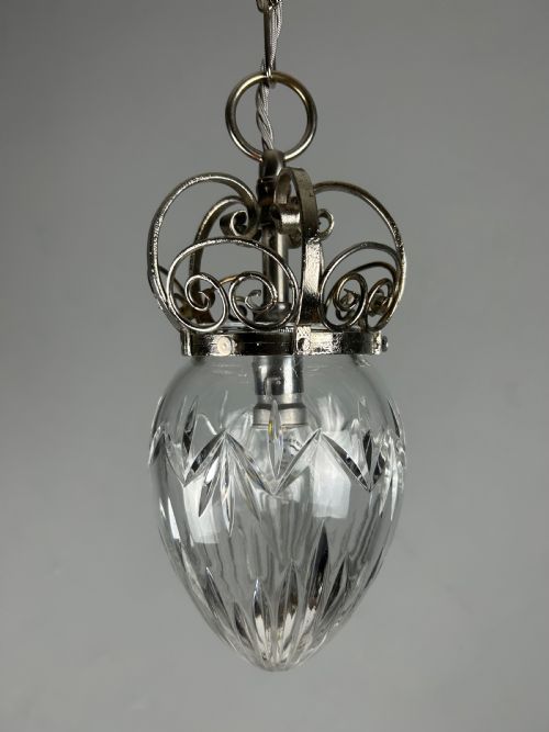CHROME PENDANT CUT GLASS CEILING LIGHT REWIRED - ADDITIONAL PHOTO 7