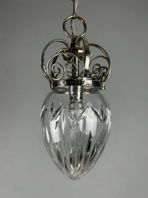 CHROME PENDANT CUT GLASS CEILING LIGHT REWIRED - ADDITIONAL PHOTO 8