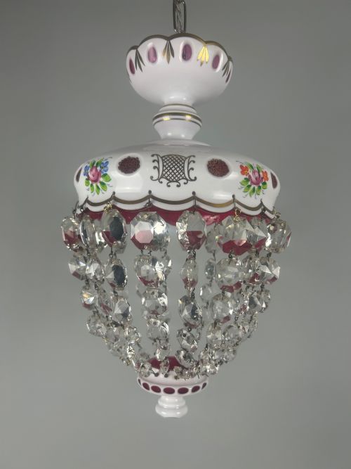Bohemian Cranberry & Crystal Lustre Ceiling Light, Rewired