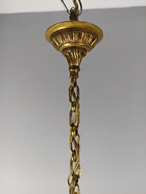 FRENCH GILT BRASS CRYSTAL TRIPLE LIGHT ANTIQUE CHANDELIER - ADDITIONAL PHOTO 1