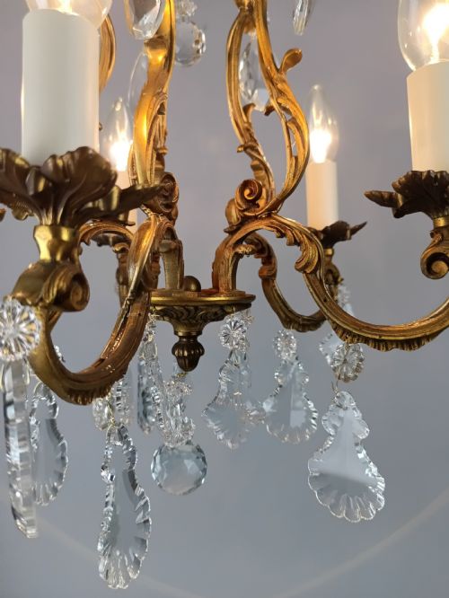 FRENCH GILDED CRYSTAL 5 LIGHT CHANDELIER - ADDITIONAL PHOTO 3