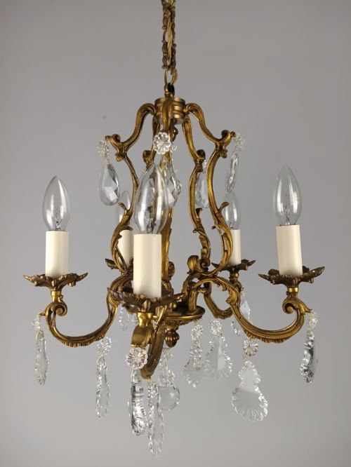 FRENCH GILDED CRYSTAL 5 LIGHT CHANDELIER - ADDITIONAL PHOTO 8