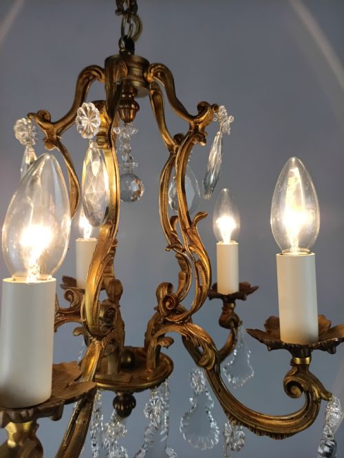 FRENCH GILDED CRYSTAL 5 LIGHT CHANDELIER - ADDITIONAL PHOTO 11
