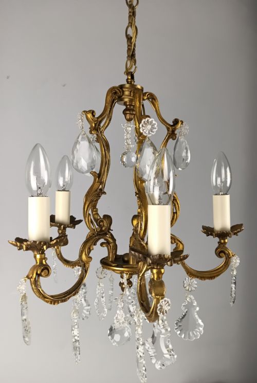 FRENCH GILDED CRYSTAL 5 LIGHT CHANDELIER - ADDITIONAL PHOTO 5