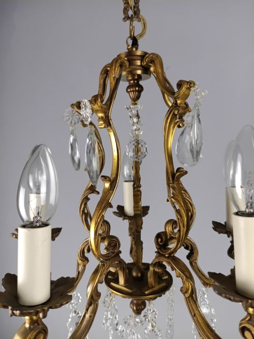 FRENCH GILDED CRYSTAL 5 LIGHT CHANDELIER - ADDITIONAL PHOTO 6