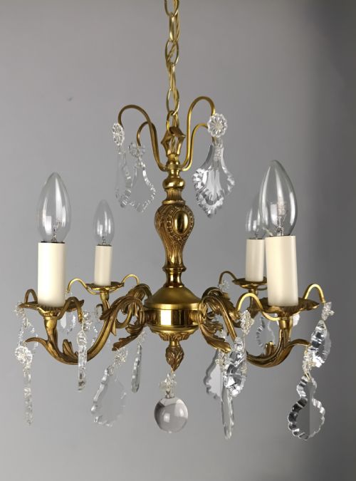 FRENCH GILDED CRYSTAL 4 LIGHT CHANDELIER