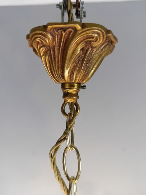 FRENCH GILT BRASS CRYSTAL TRIPLE LIGHT ANTIQUE CHANDELIER - ADDITIONAL PHOTO 6