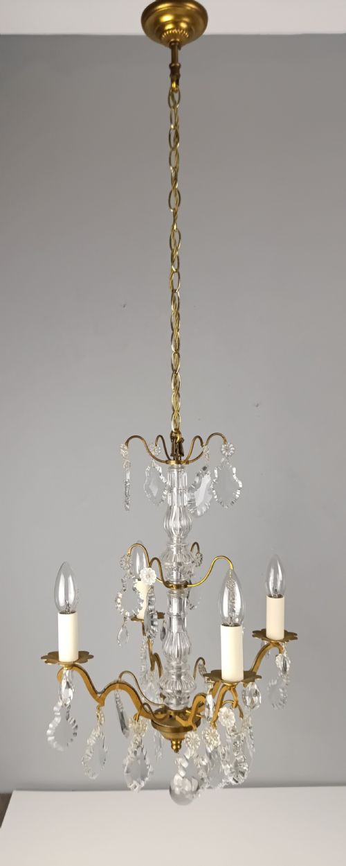 FRENCH GILDED BRASS 4 LIGHT CRYSTAL CHANDELIER - ADDITIONAL PHOTO 1