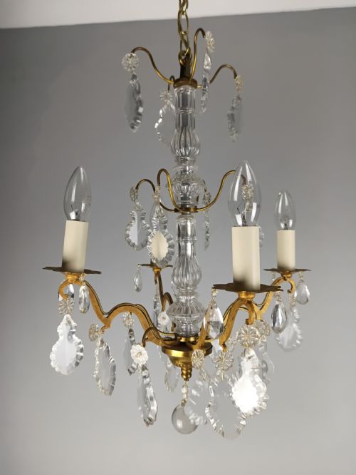 FRENCH GILDED BRASS 4 LIGHT CRYSTAL CHANDELIER - ADDITIONAL PHOTO 2