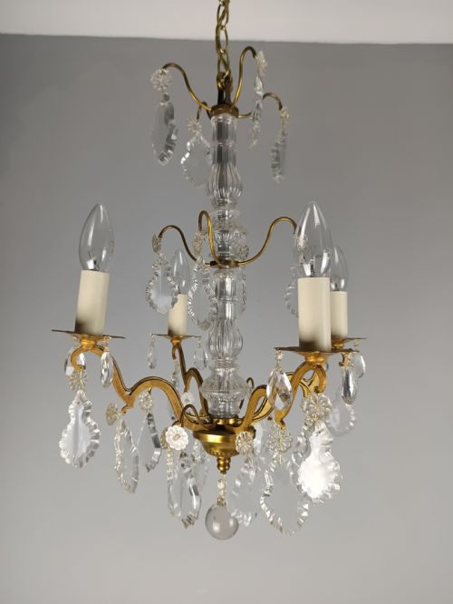 FRENCH GILDED BRASS 4 LIGHT CRYSTAL CHANDELIER - ADDITIONAL PHOTO 4