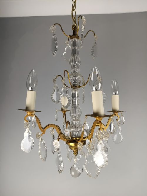 FRENCH GILDED BRASS 4 LIGHT CRYSTAL CHANDELIER - ADDITIONAL PHOTO 7