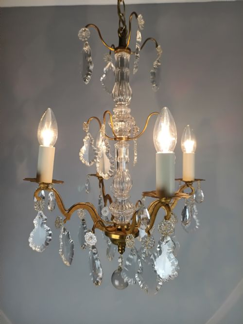 FRENCH GILDED BRASS 4 LIGHT CRYSTAL CHANDELIER - ADDITIONAL PHOTO 10