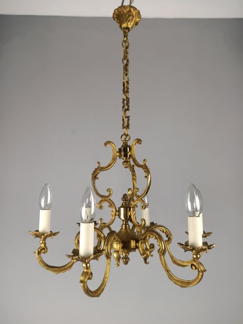 FRENCH GILT BRASS 6 LIGHT CHANDELIER - ADDITIONAL PHOTO 1