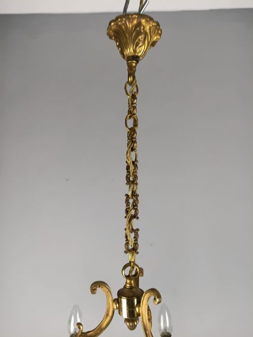 FRENCH GILT BRASS 6 LIGHT CHANDELIER - ADDITIONAL PHOTO 6