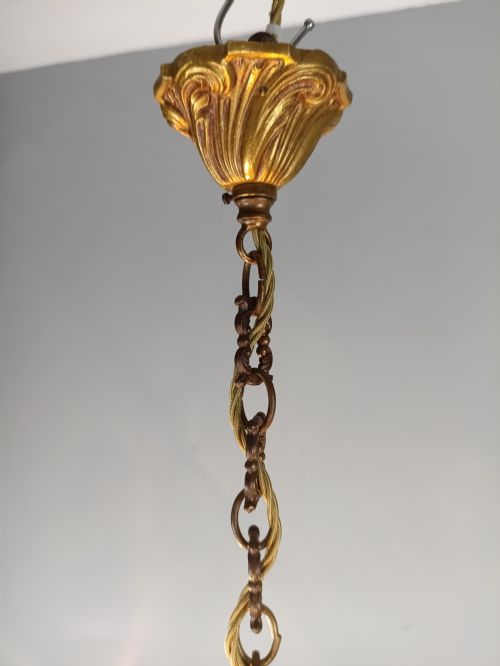 FRENCH GILDED BRONZE CRYSTAL TRIPLE LIGHT ANTIQUE CHANDELIER - ADDITIONAL PHOTO 7