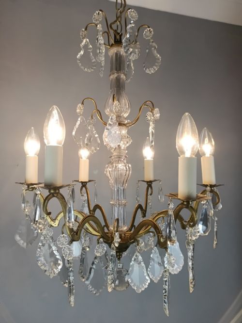 FRENCH CRYSTAL 6 LIGHT CHANDELIER - ADDITIONAL PHOTO 1