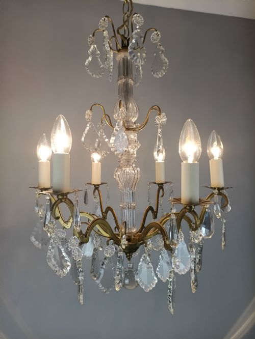FRENCH CRYSTAL 6 LIGHT CHANDELIER - ADDITIONAL PHOTO 4
