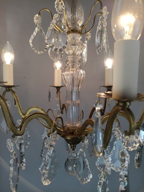 FRENCH CRYSTAL 6 LIGHT CHANDELIER - ADDITIONAL PHOTO 5