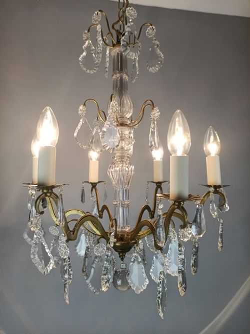FRENCH CRYSTAL 6 LIGHT CHANDELIER - ADDITIONAL PHOTO 7