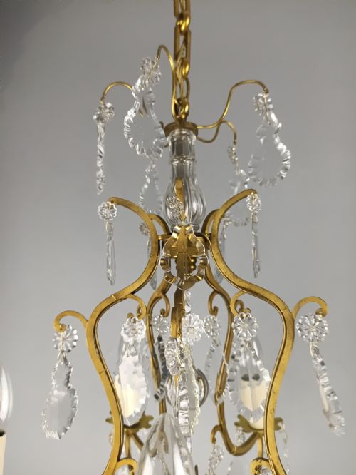 FRENCH GILDED CRYSTAL 5 LIGHT ANTIQUE BIRDCAGE CHANDELIER - ADDITIONAL PHOTO 1