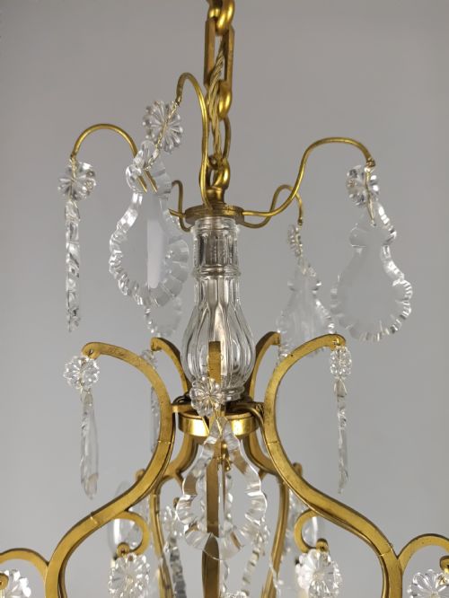 FRENCH GILDED CRYSTAL 5 LIGHT ANTIQUE BIRDCAGE CHANDELIER - ADDITIONAL PHOTO 11