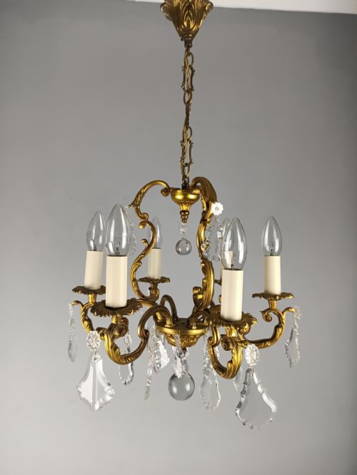 FRENCH GILDED CRYSTAL 6 LIGHT CHANDELIER - ADDITIONAL PHOTO 1