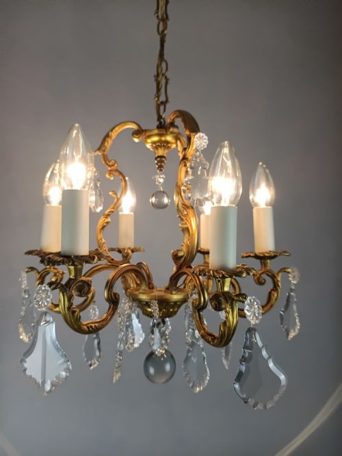 FRENCH GILDED CRYSTAL 6 LIGHT CHANDELIER - ADDITIONAL PHOTO 2