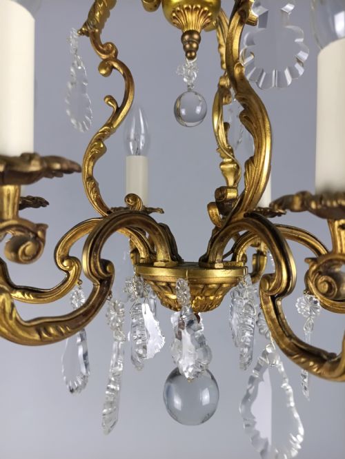 FRENCH GILDED CRYSTAL 6 LIGHT CHANDELIER - ADDITIONAL PHOTO 5