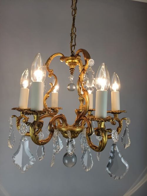 FRENCH GILDED CRYSTAL 6 LIGHT CHANDELIER - ADDITIONAL PHOTO 8