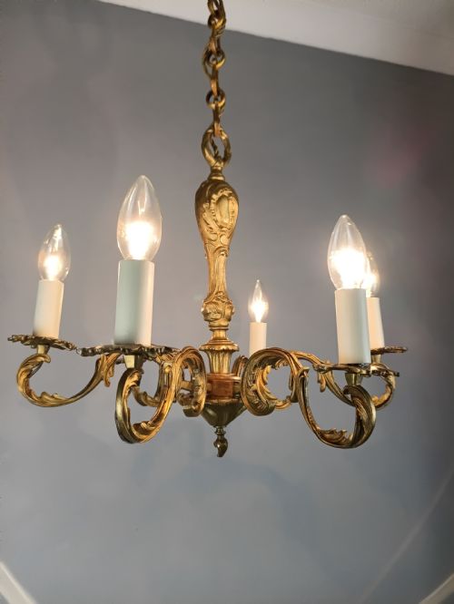 FRENCH GILT BRASS 6 ARM CHANDELIER - ADDITIONAL PHOTO 3