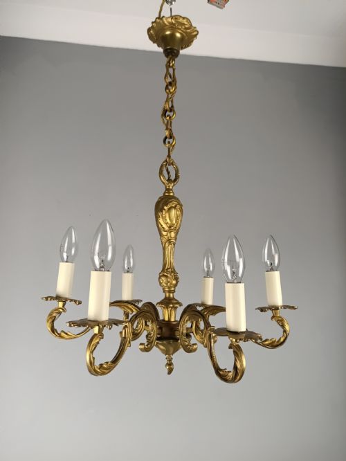 FRENCH GILT BRASS 6 ARM CHANDELIER - ADDITIONAL PHOTO 5