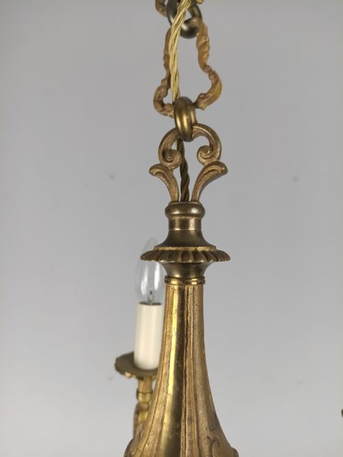 FRENCH GILT BRASS 5 LIGHT CHANDELIER - ADDITIONAL PHOTO 11