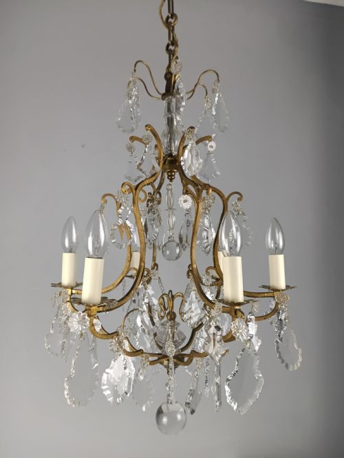FRENCH GILDED CRYSTAL 6 LIGHT ANTIQUE BIRDCAGE CHANDELIER - ADDITIONAL PHOTO 3