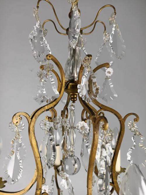 FRENCH GILDED CRYSTAL 6 LIGHT ANTIQUE BIRDCAGE CHANDELIER - ADDITIONAL PHOTO 8