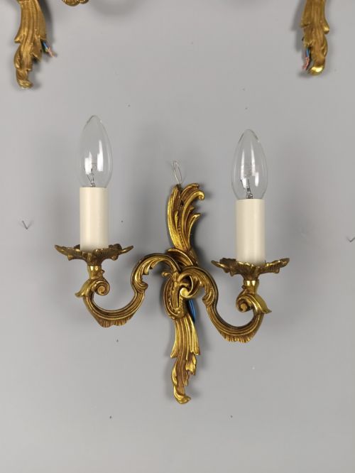 SET OF 3 FRENCH GILDED TWIN ARM ANTIQUE WALL LIGHTS - ADDITIONAL PHOTO 2