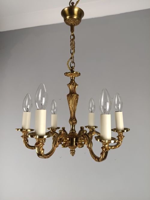 fig 1. French Gilt Brass 6 Light Chandelier