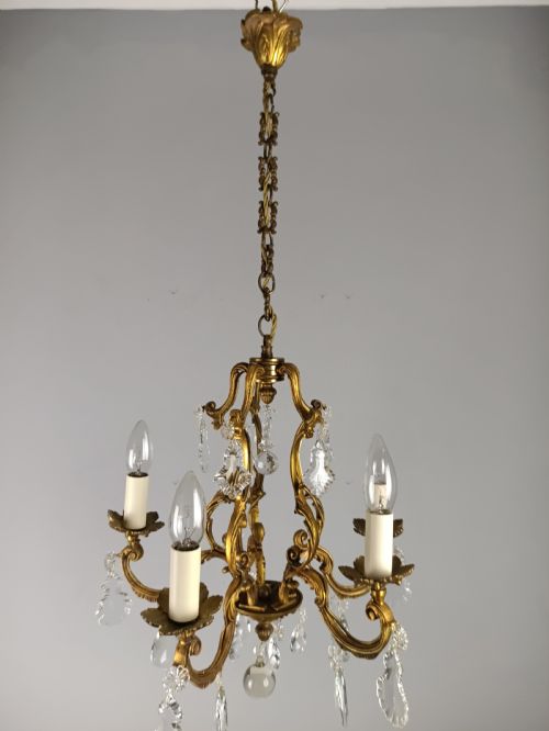 FRENCH GILDED CRYSTAL 5 LIGHT CHANDELIER - ADDITIONAL PHOTO 7
