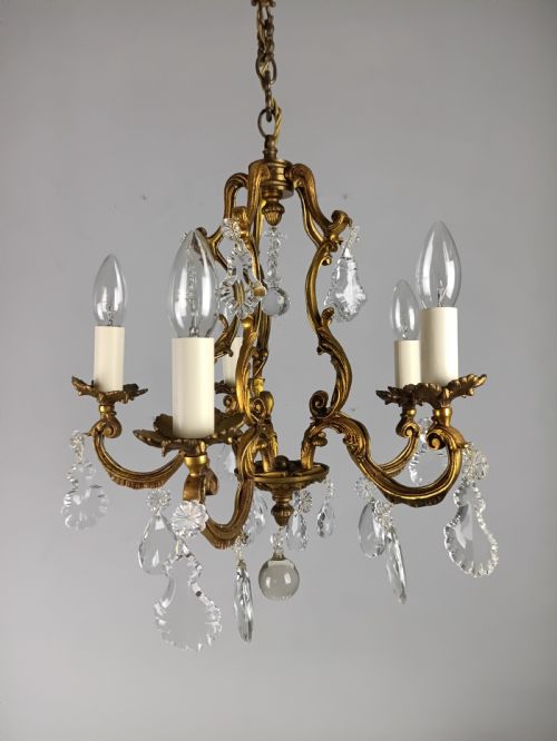 FRENCH GILDED CRYSTAL 5 LIGHT CHANDELIER - ADDITIONAL PHOTO 10