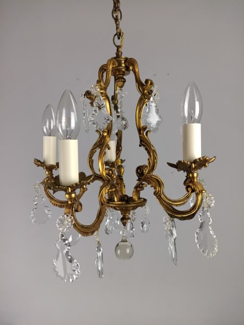 FRENCH GILDED CRYSTAL 5 LIGHT CHANDELIER - ADDITIONAL PHOTO 11