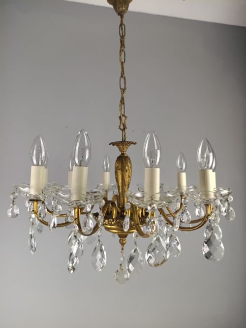 FRENCH GILT BRASS 10 LIGHT CHANDELIER
