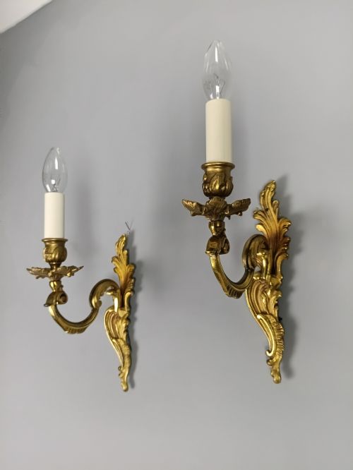 PAIR OF FRENCH GILT BRASS SINGLE ARM WALL LIGHTS - ADDITIONAL PHOTO 1