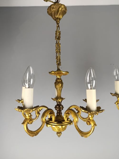PAIR OF FRENCH GILT BRASS 5 LIGHT CHANDELIERS - ADDITIONAL PHOTO 1