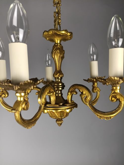 PAIR OF FRENCH GILT BRASS 5 LIGHT CHANDELIERS - ADDITIONAL PHOTO 5