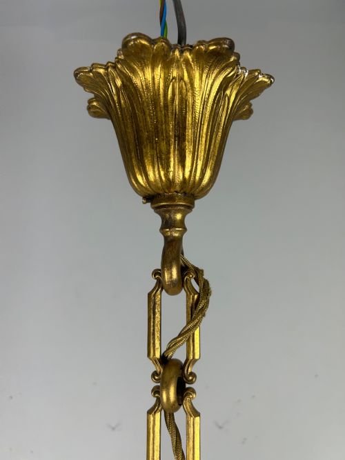 FRENCH GILDED BRONZE 5 LIGHT ANTIQUE CHANDELIER - ADDITIONAL PHOTO 4